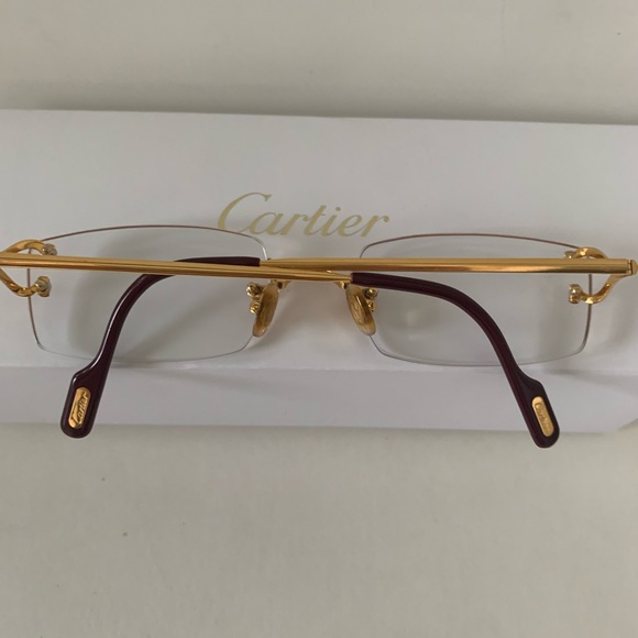 Cartier C Decor 22 K 135 Gold Plated and Burgundy Rectangle Rimless Eyewear - Picture 4 of 6